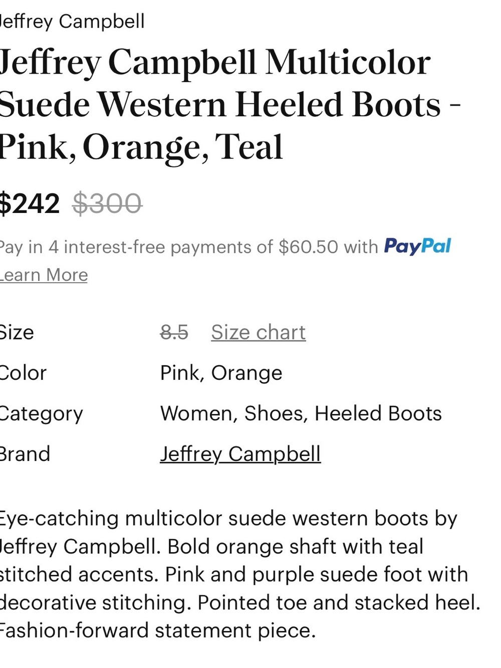 Jeffery Campbell Rare Suede Western Cowgirl Boots Freepeople - Picture 6 of 6